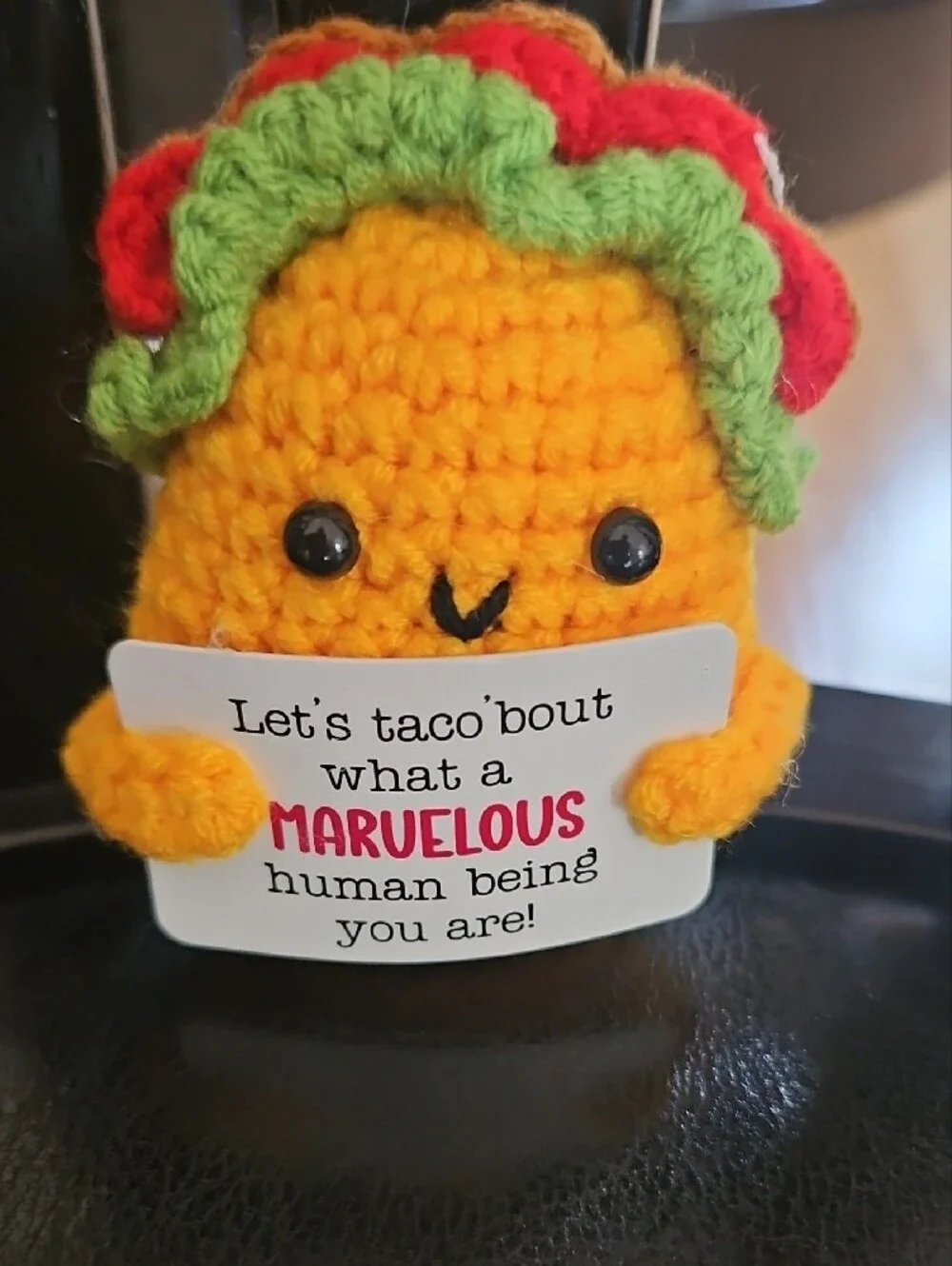 Yellow Crochet Taco Crocheted Toy Gift with Green & Red Accents